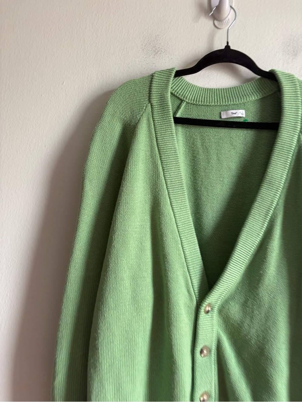 Aritzia TNA Sz L Knit Green Relaxed Cotton Blend Cardigan Sweater - Picture 6 of 9